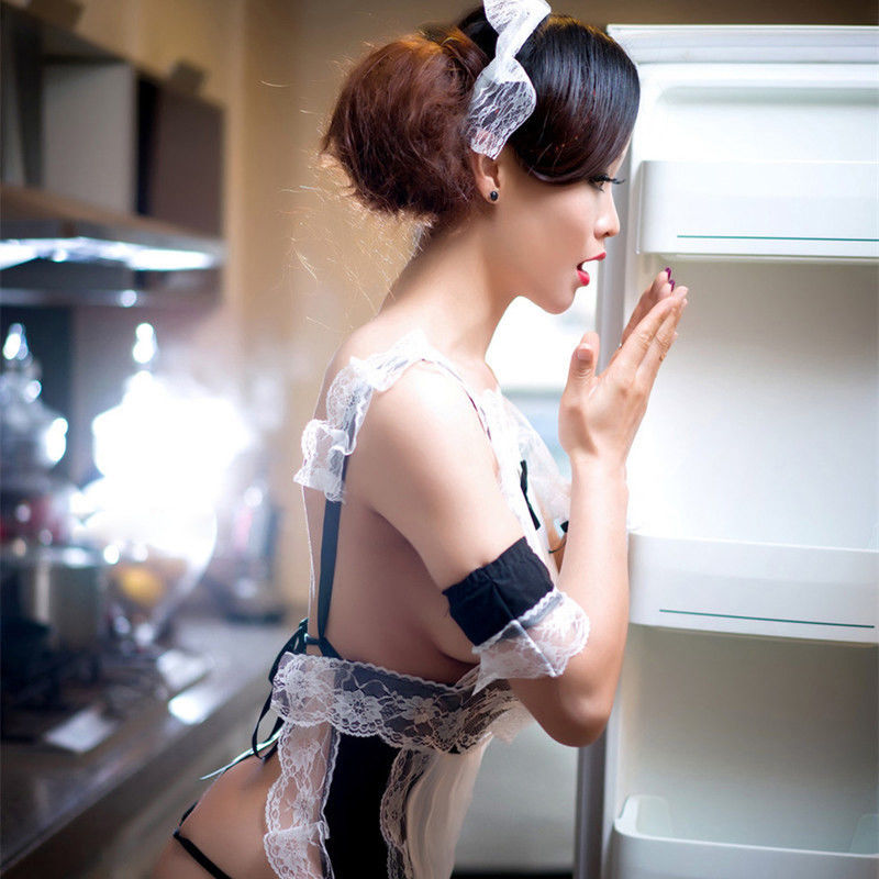 Poliester Babydoll Sukienka bez rękawów Krótki rękaw Seksowna bielizna Szelki Cosplay Pokojówka