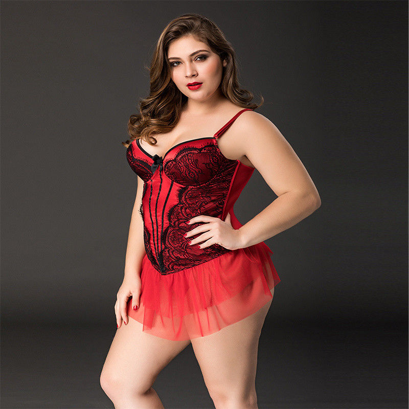 Prime Red Lace Bielizna 85 kg XXXL Duża Seksowna Bielizna Kwiatowy Bez Rękawów