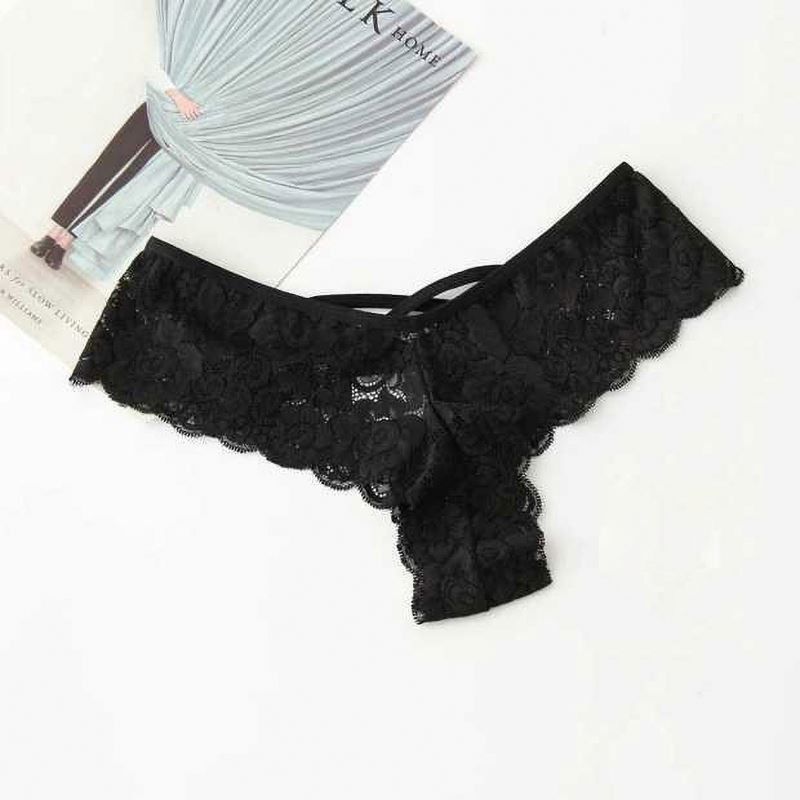 Stringi 4XL 5XL Nylonowe czarne figi Koronkowe seksowne damskie figi figi