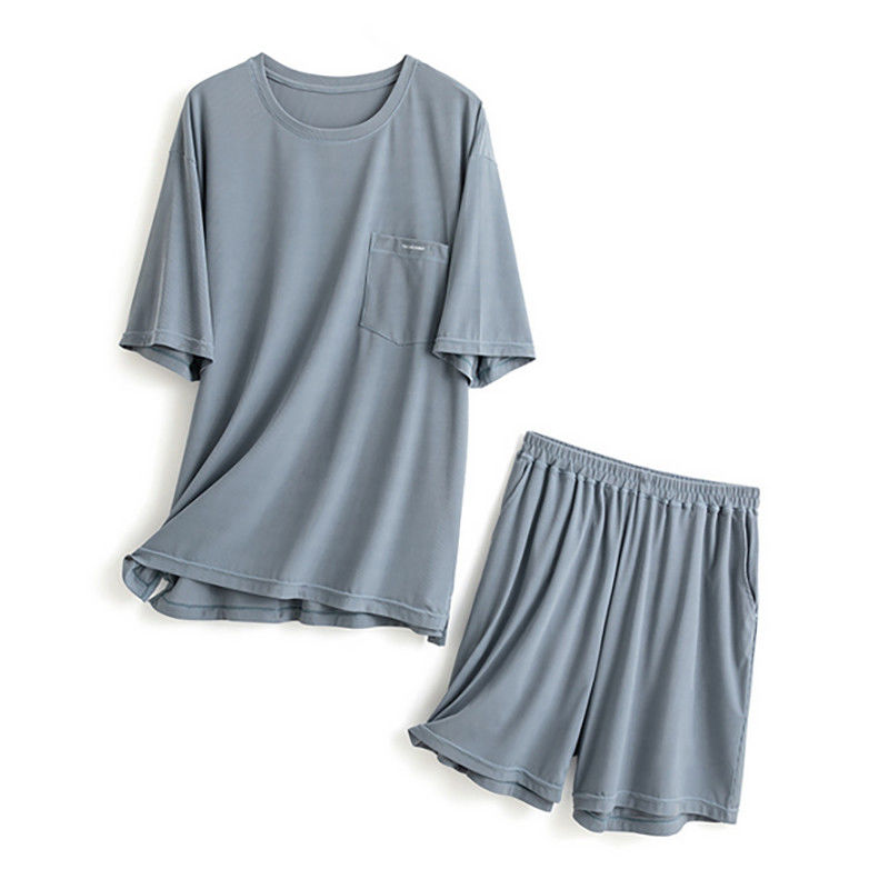 Silk XXL Męska bielizna nocna z dzianiny 114 cm Chest Blue Night Suit Loungewear Summer