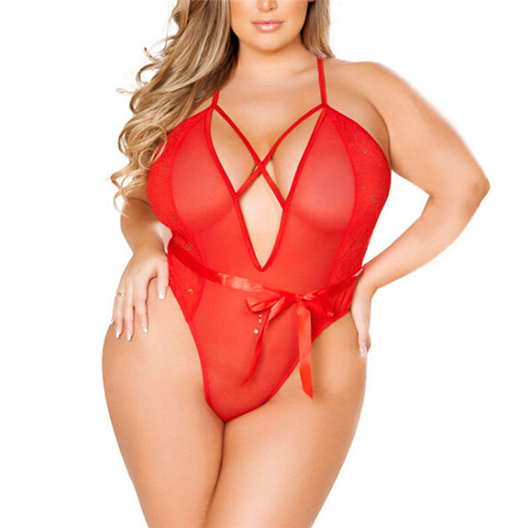 Bielizna Plus Size Kobiety Głębokie V Backless Body Erotyczny jednoczęściowy zestaw Damski Plus Size Seksowna bielizna